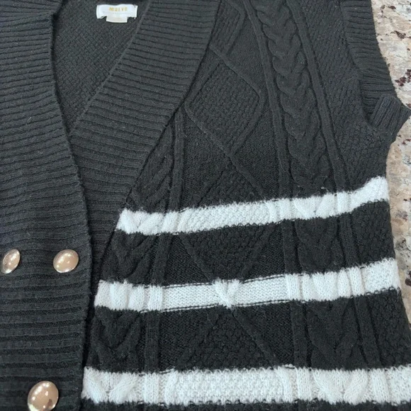Maeve Anthropologie Black and White Striped Sweater Vest Gold button closure XS - Picture 11 of 12